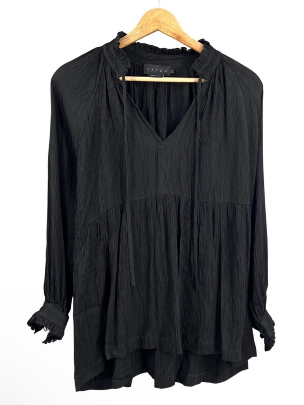 Hatch pleated peasant cupro maternity long sleeve blouse 1